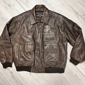 Leather Gallery US Marine Corps Bomber Jacket Mens 3XL Brown Full Zip distressed